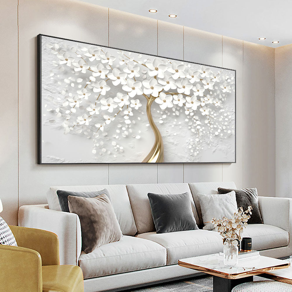 3D White Flowers Canvas Painting