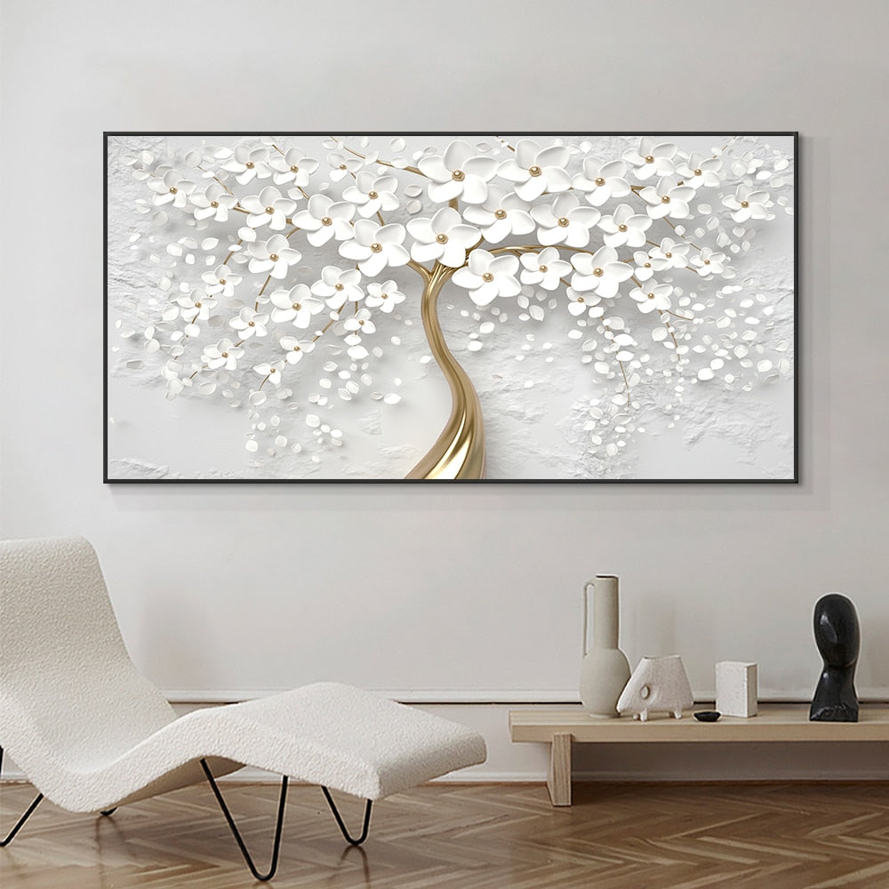 3D White Flowers Canvas Painting