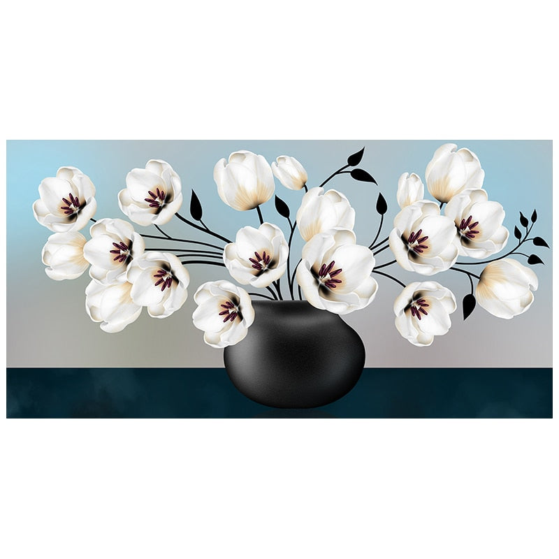 3D White Flowers Canvas Painting