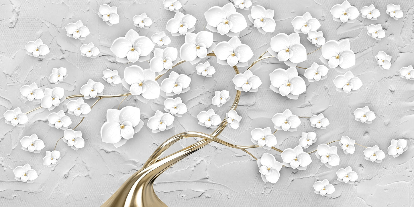 3D White Flowers Canvas Painting