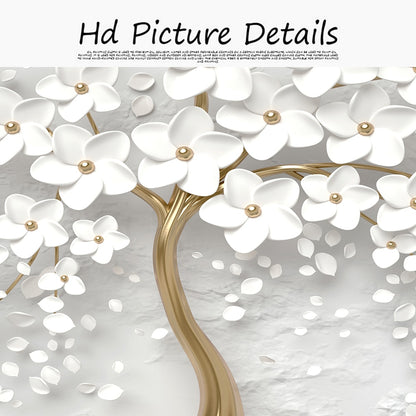 3D White Flowers Canvas Painting