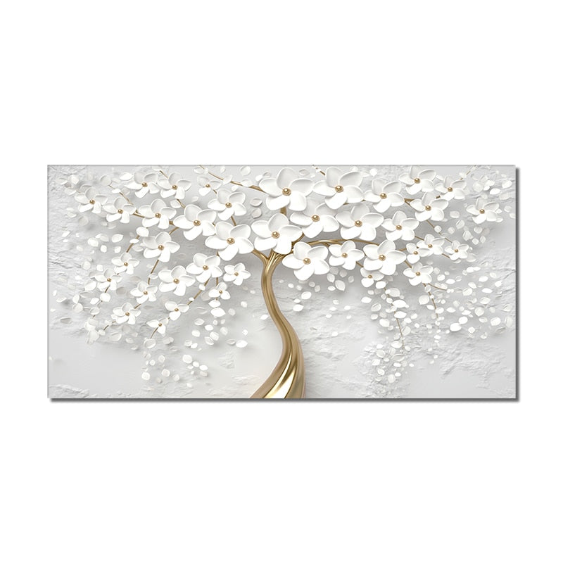 3D White Flowers Canvas Painting