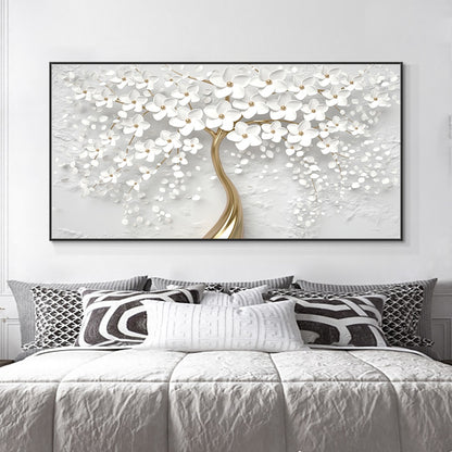 3D White Flowers Canvas Painting