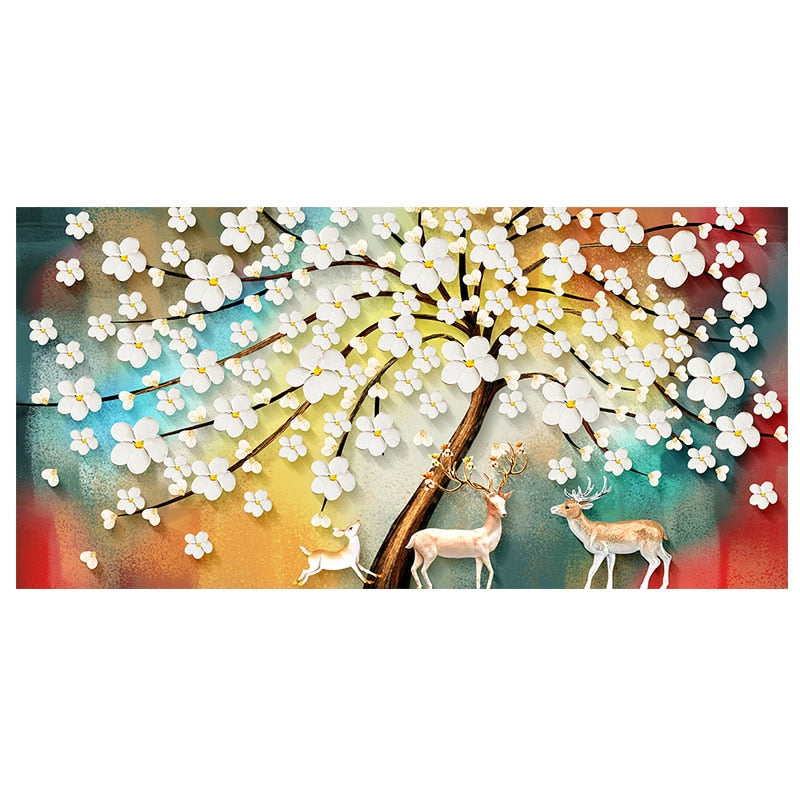 3D White Flowers Canvas Painting