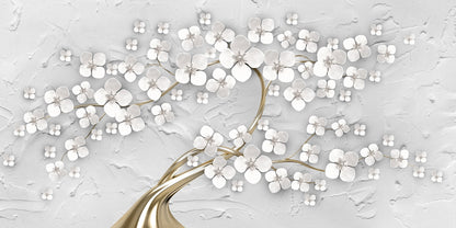 3D White Flowers Canvas Painting