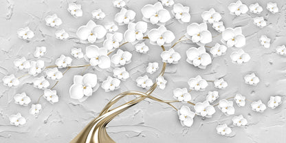 3D White Flowers Canvas Painting