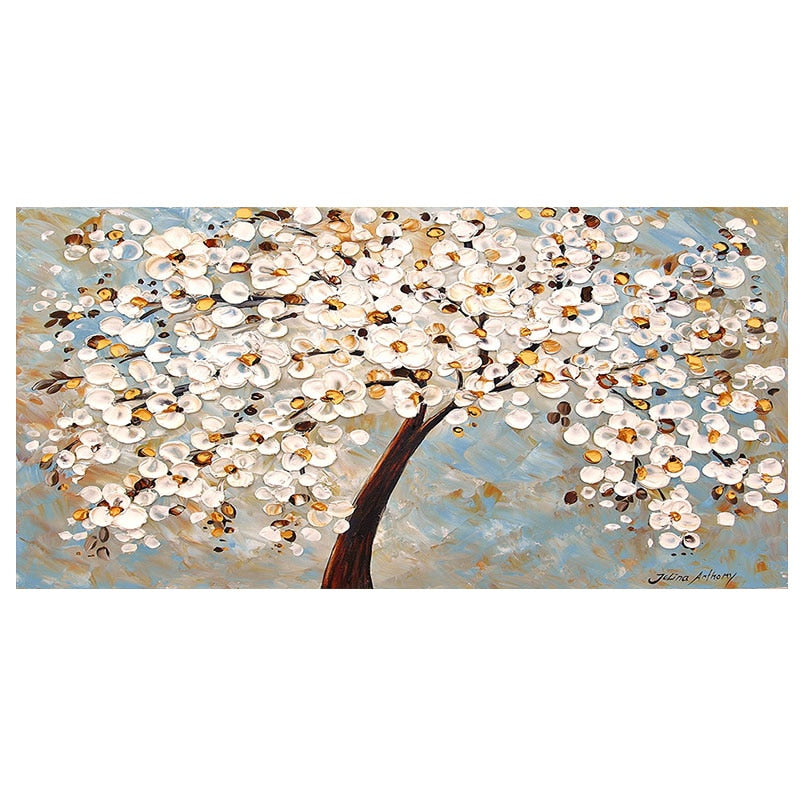 3D White Flowers Canvas Painting