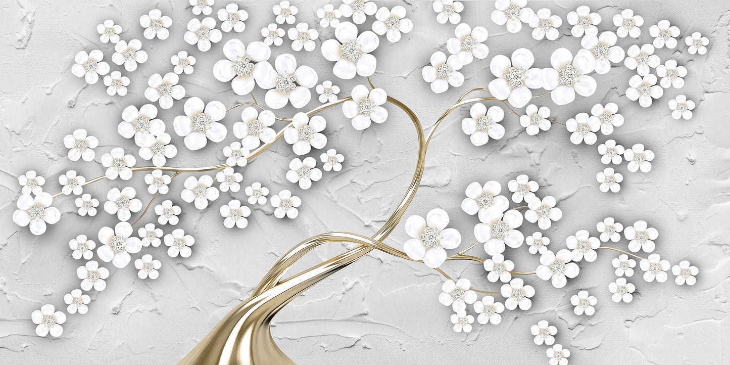 3D White Flowers Canvas Painting