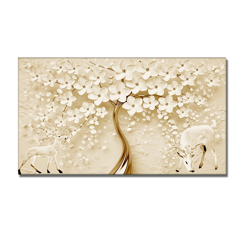 3D White Flowers Canvas Painting