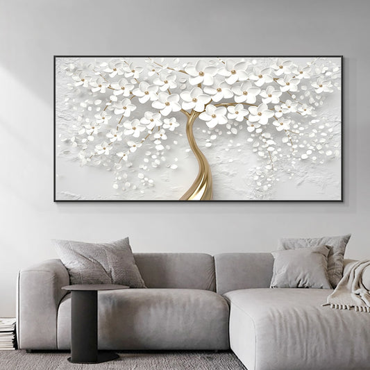3D White Flowers Canvas Painting